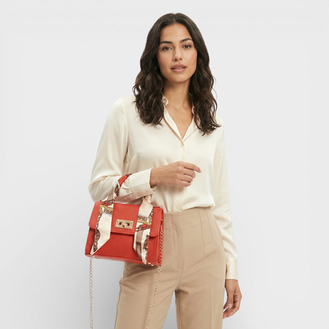 Bolso Bandolera Mujer con Cadena y Pañuelo Decorativo