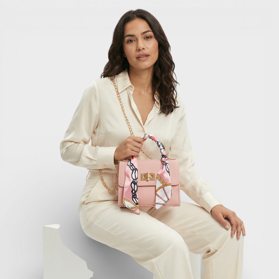 Bolso Bandolera Mujer con Cadena y Pañuelo Decorativo