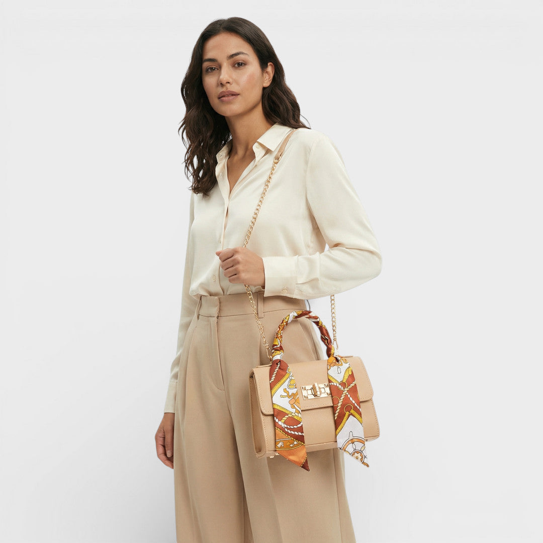 Bolso Bandolera Mujer con Cadena y Pañuelo Decorativo