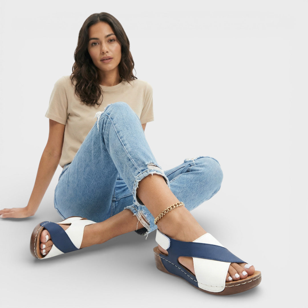 Sandalias Cuña Mujer Tira Cruzada Ajuste Comodo