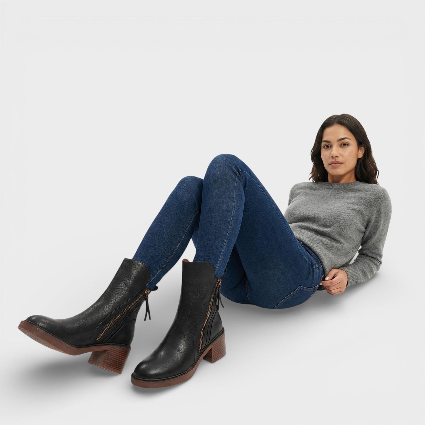 Botines Mujer Tacón Bloque Cremallera Lateral