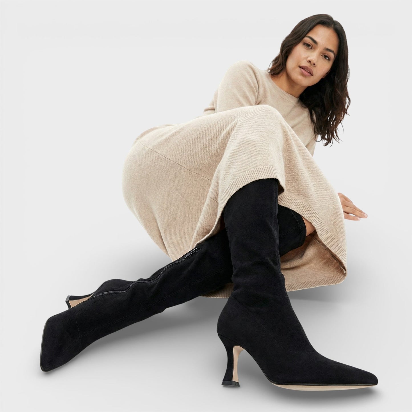 Botas Altas De Gamuza Con Tacón
