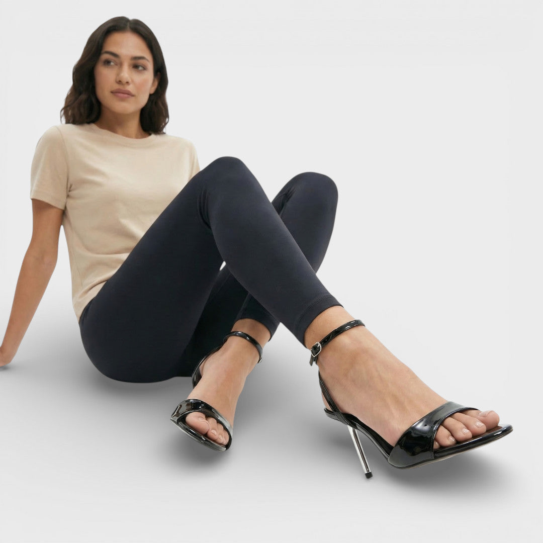 Sandalias Mujer Tacón Brillo Ajuste Tobillo