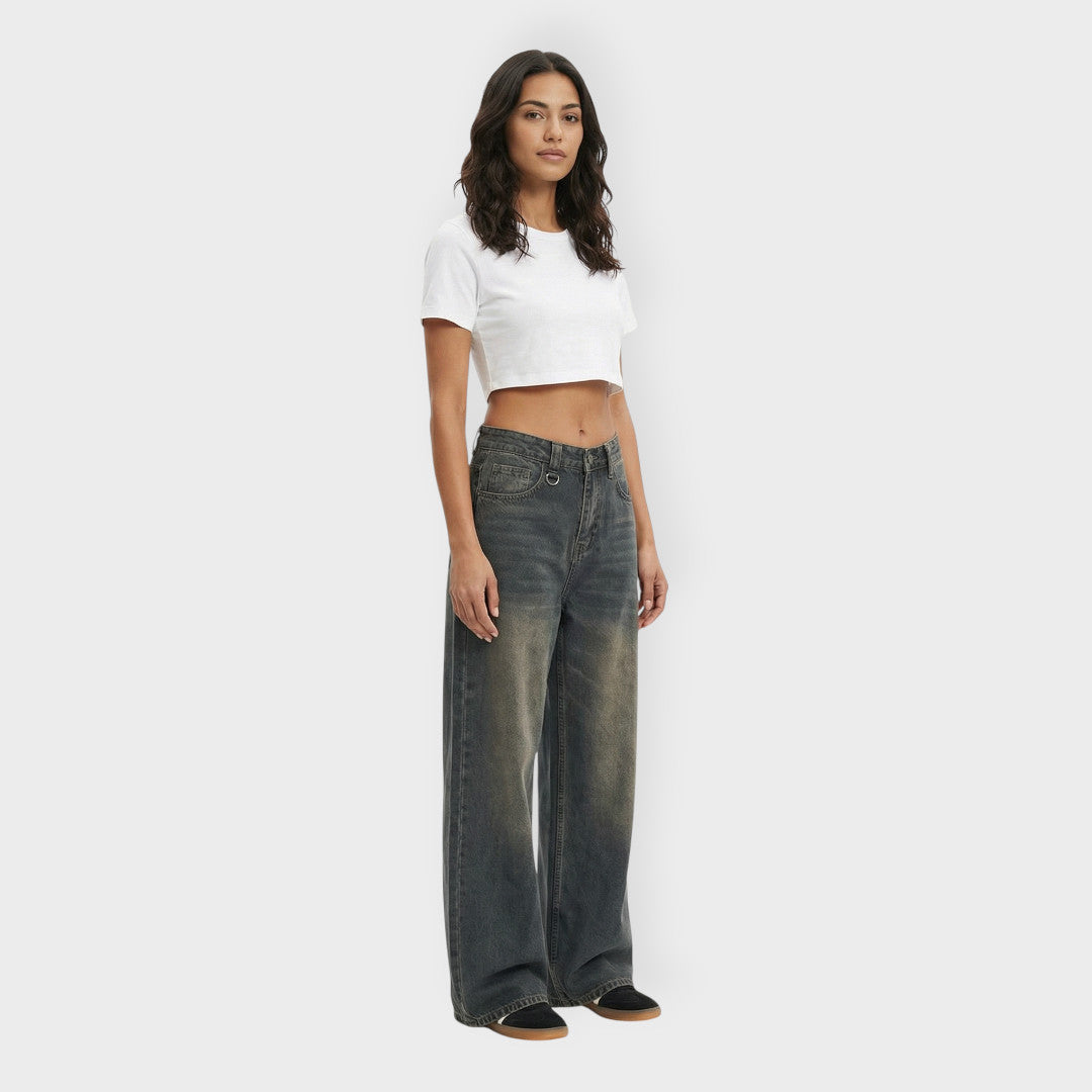 Pantalones Vaqueros Mujer Pierna Ancha Baggy