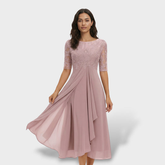 Vestido Fiesta Encaje Y Gasa Midi - Mavetta