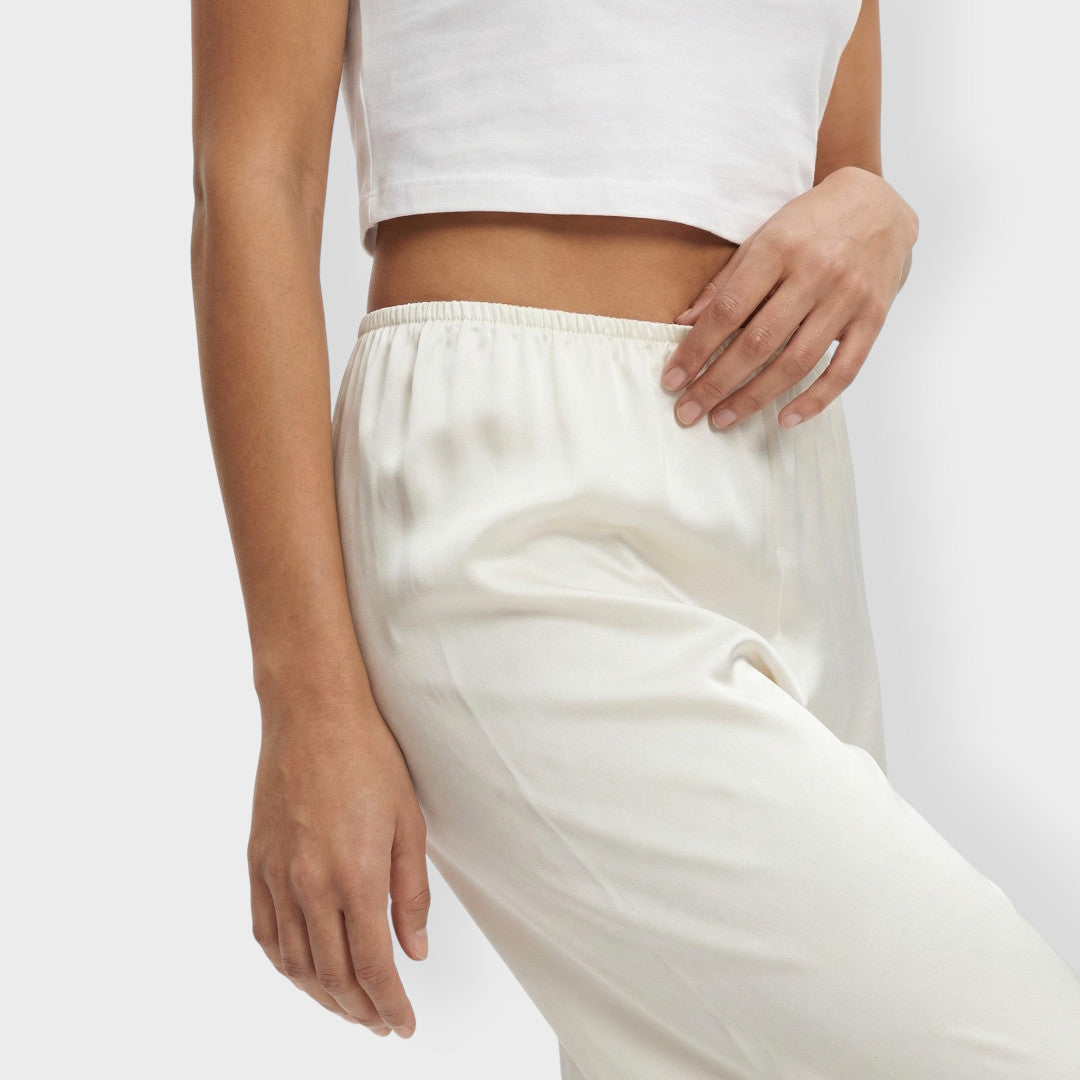 Pantalón Mujer Satinado Elástico Corte Ancho