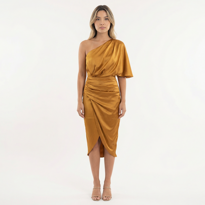 Vestido Midi Mujer Satinado Asimétrico