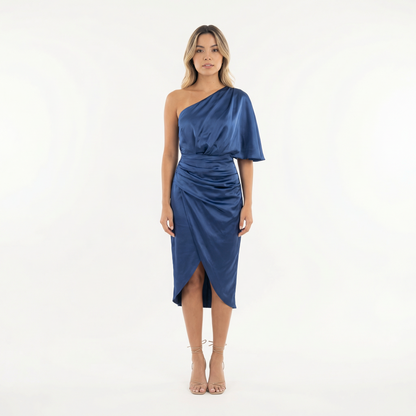 Vestido Midi Mujer Satinado Asimétrico