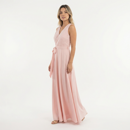 Vestido Largo Mujer Escote Pico Ajuste Elegante