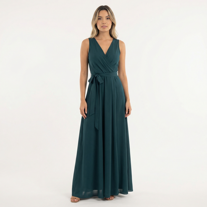 Vestido Largo Mujer Escote Pico Ajuste Elegante