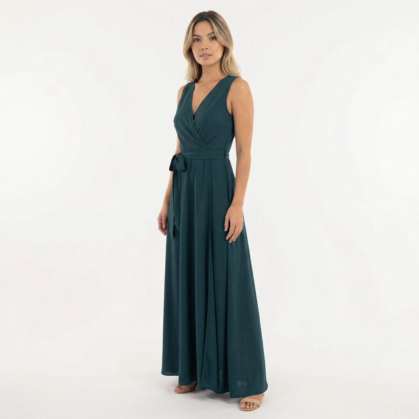 Vestido Largo Mujer Escote Pico Ajuste Elegante