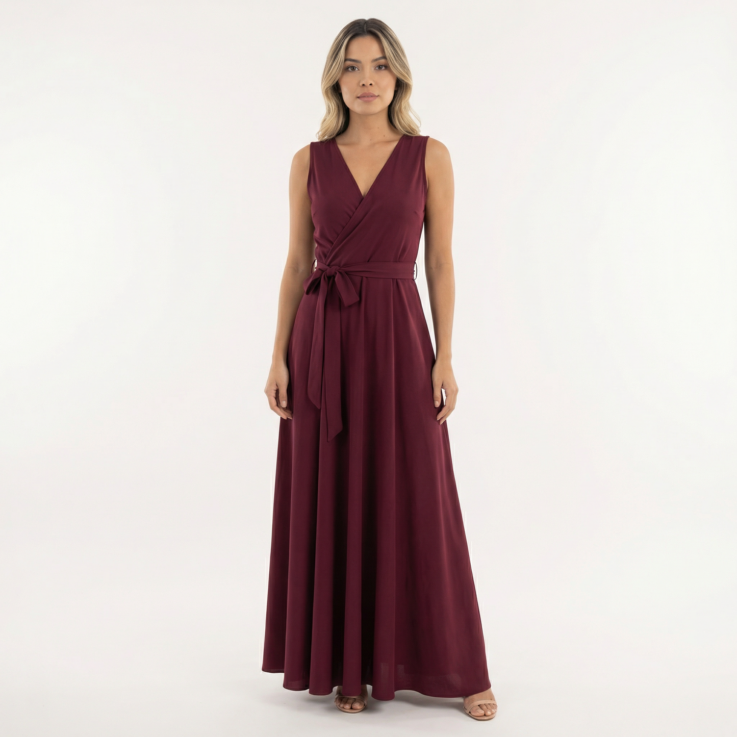 Vestido Largo Mujer Escote Pico Ajuste Elegante