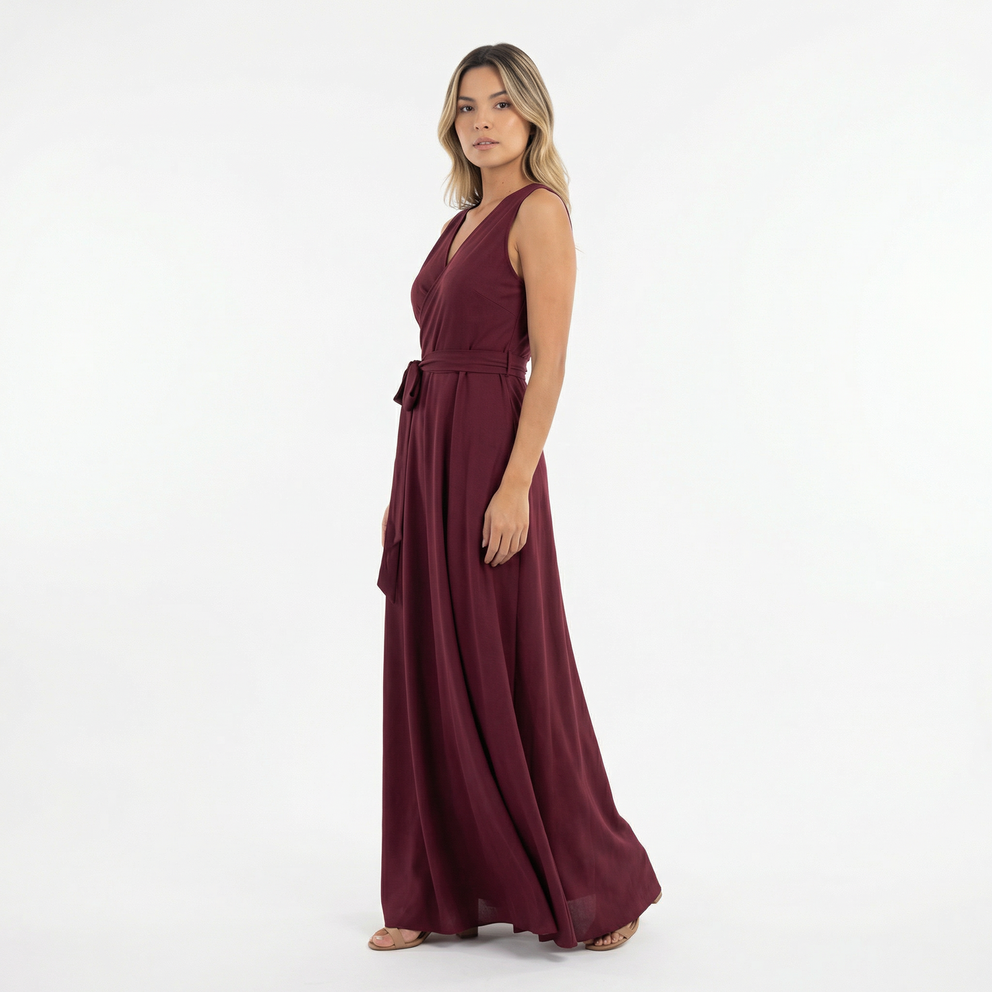 Vestido Largo Mujer Escote Pico Ajuste Elegante