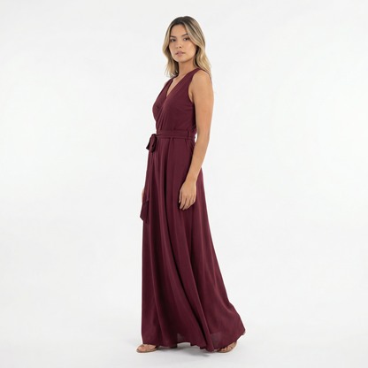 Vestido Largo Mujer Escote Pico Ajuste Elegante
