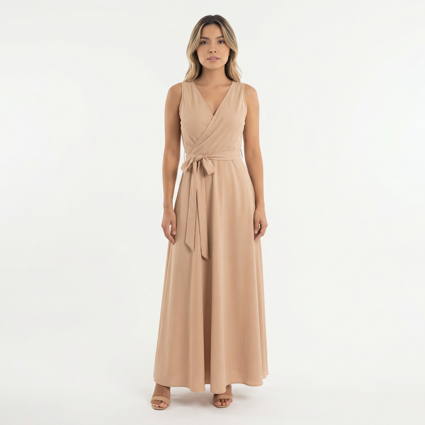 Vestido Largo Mujer Escote Pico Ajuste Elegante