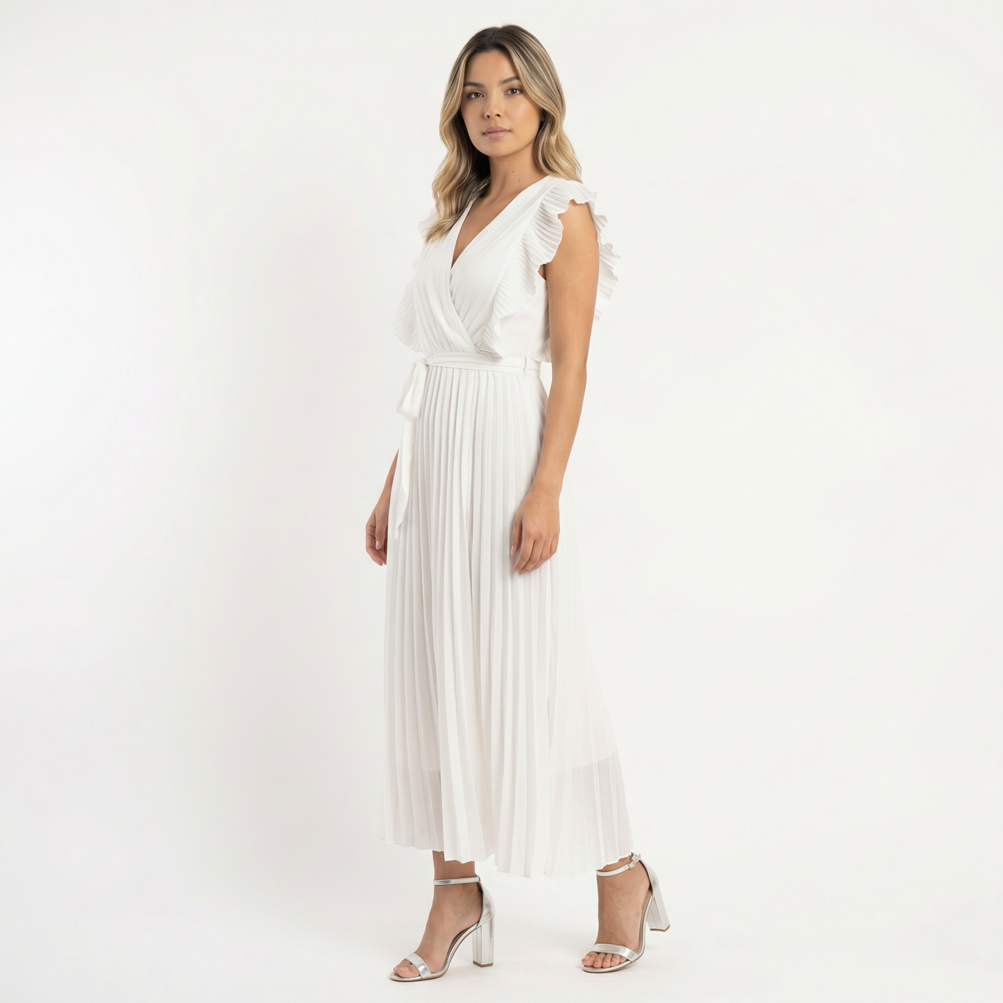 Vestido Midi Mujer con Volantes Ajuste Elegante