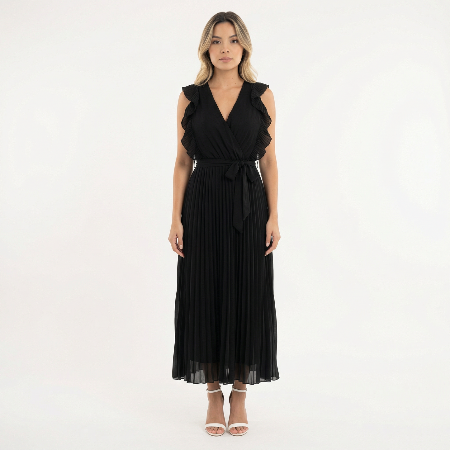 Vestido Midi Mujer con Volantes Ajuste Elegante