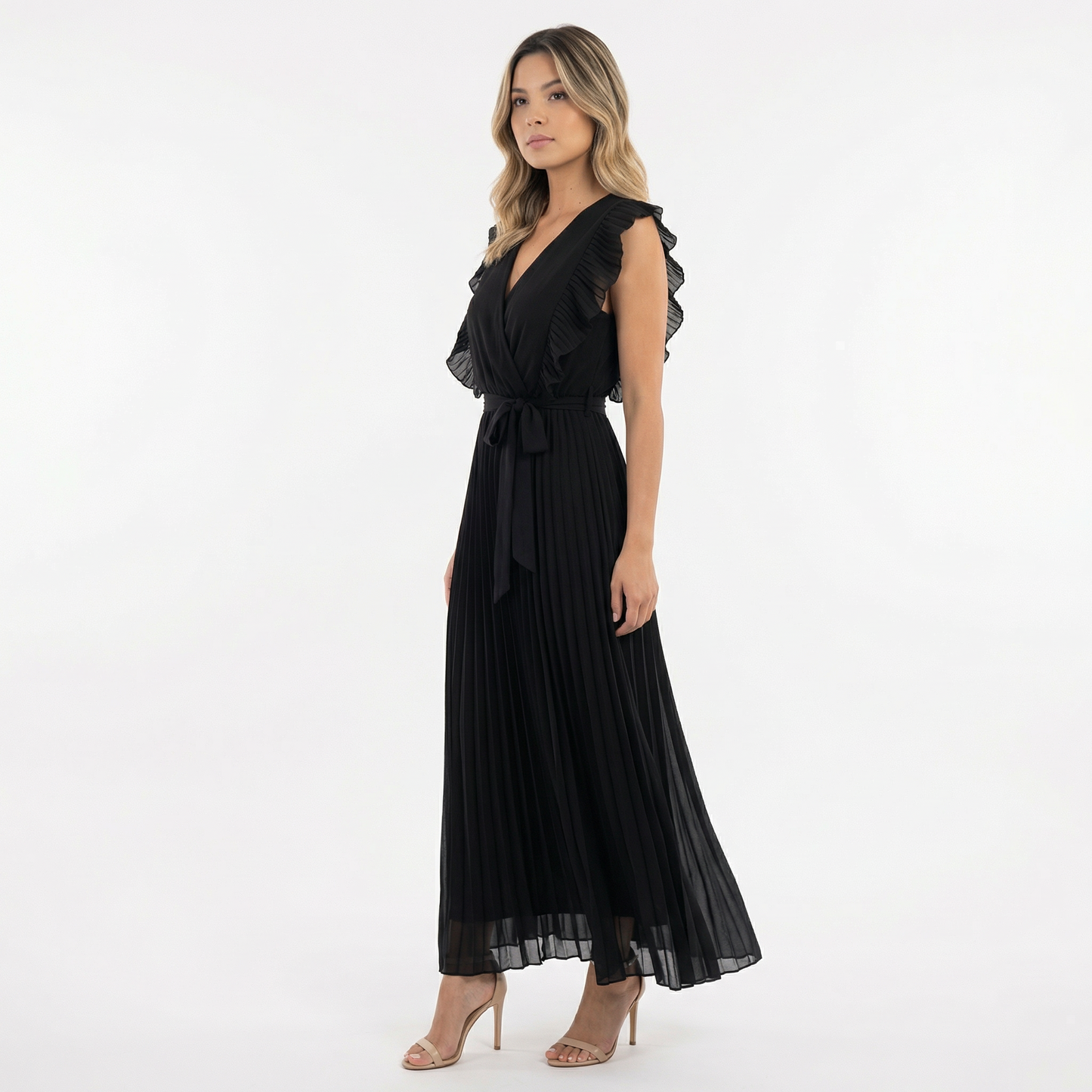 Vestido Midi Mujer con Volantes Ajuste Elegante