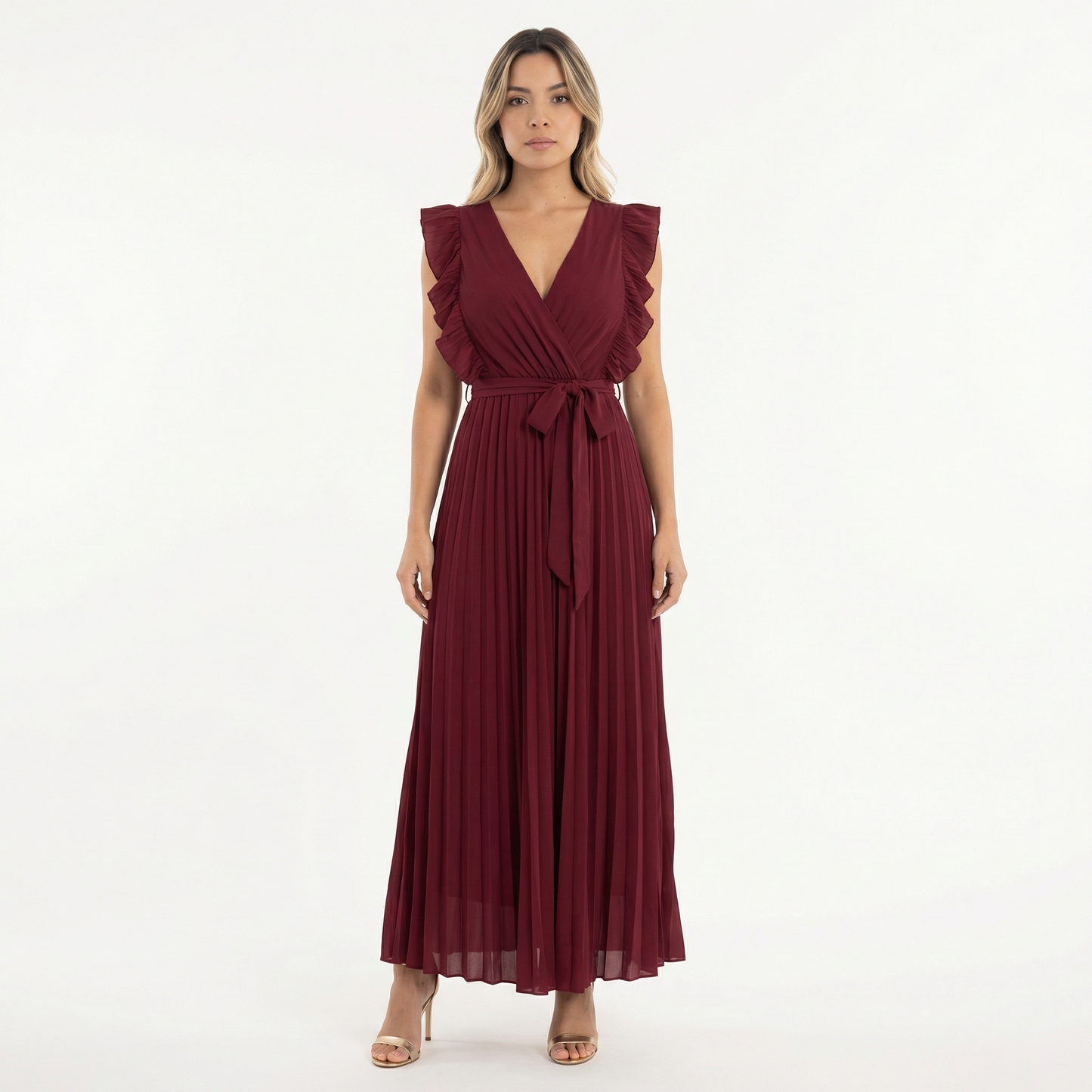 Vestido Midi Mujer con Volantes Ajuste Elegante