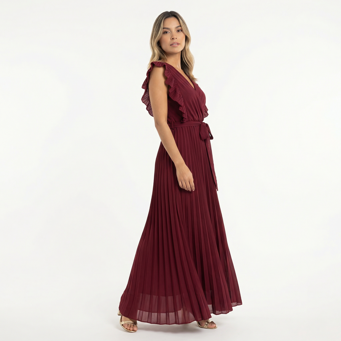 Vestido Midi Mujer con Volantes Ajuste Elegante