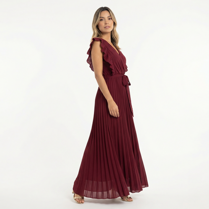 Vestido Midi Mujer con Volantes Ajuste Elegante