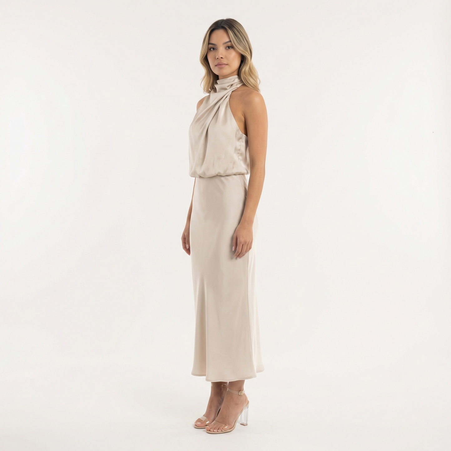 Vestido Largo Mujer Satinado Elegante