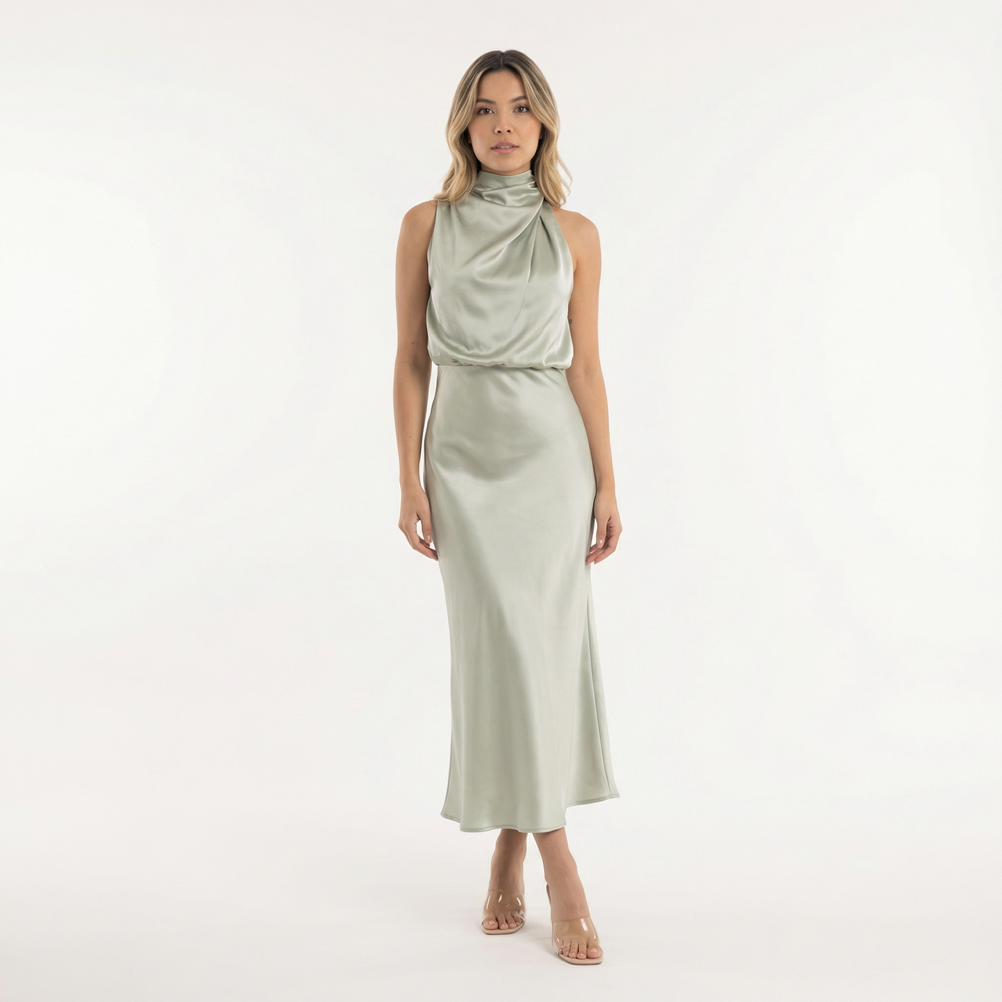 Vestido Largo Mujer Satinado Elegante