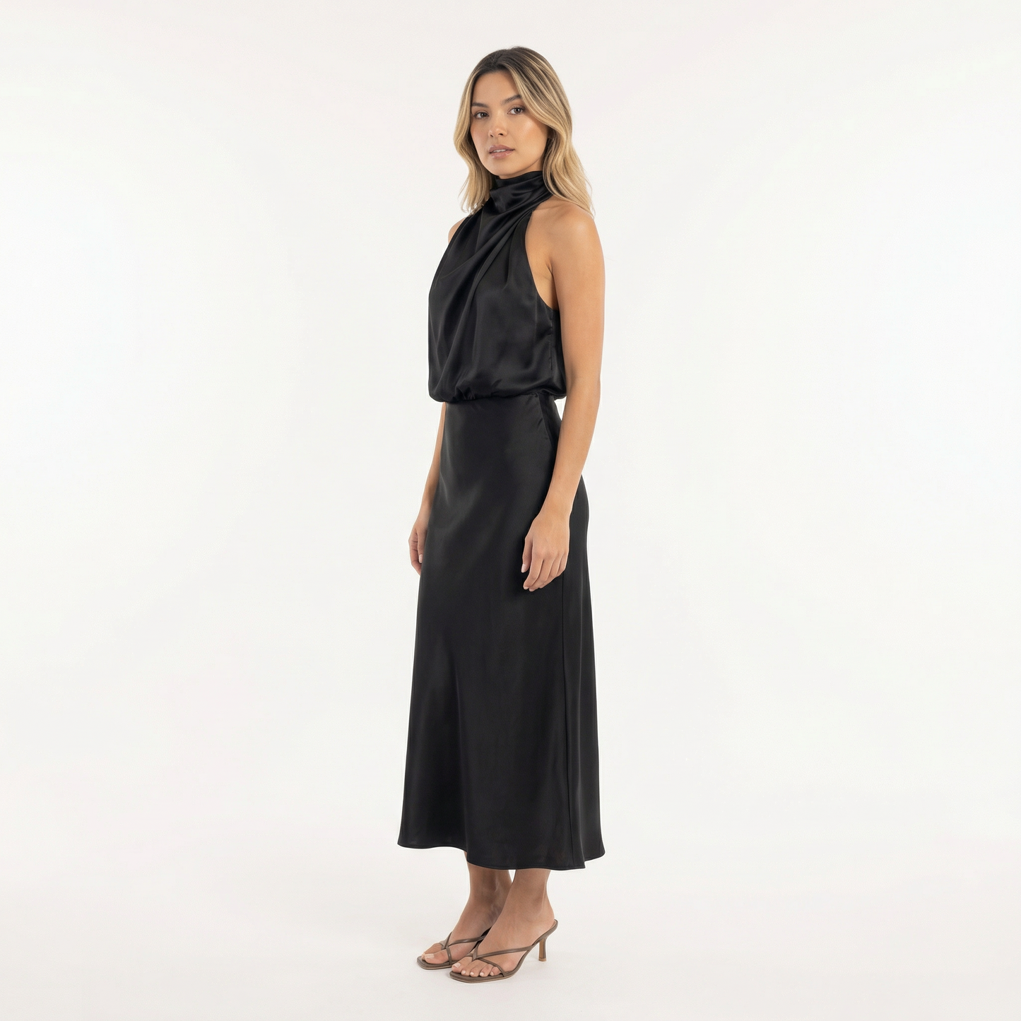 Vestido Largo Mujer Satinado Elegante