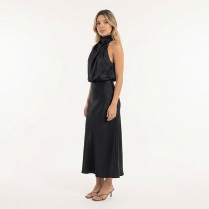 Vestido Largo Mujer Satinado Elegante