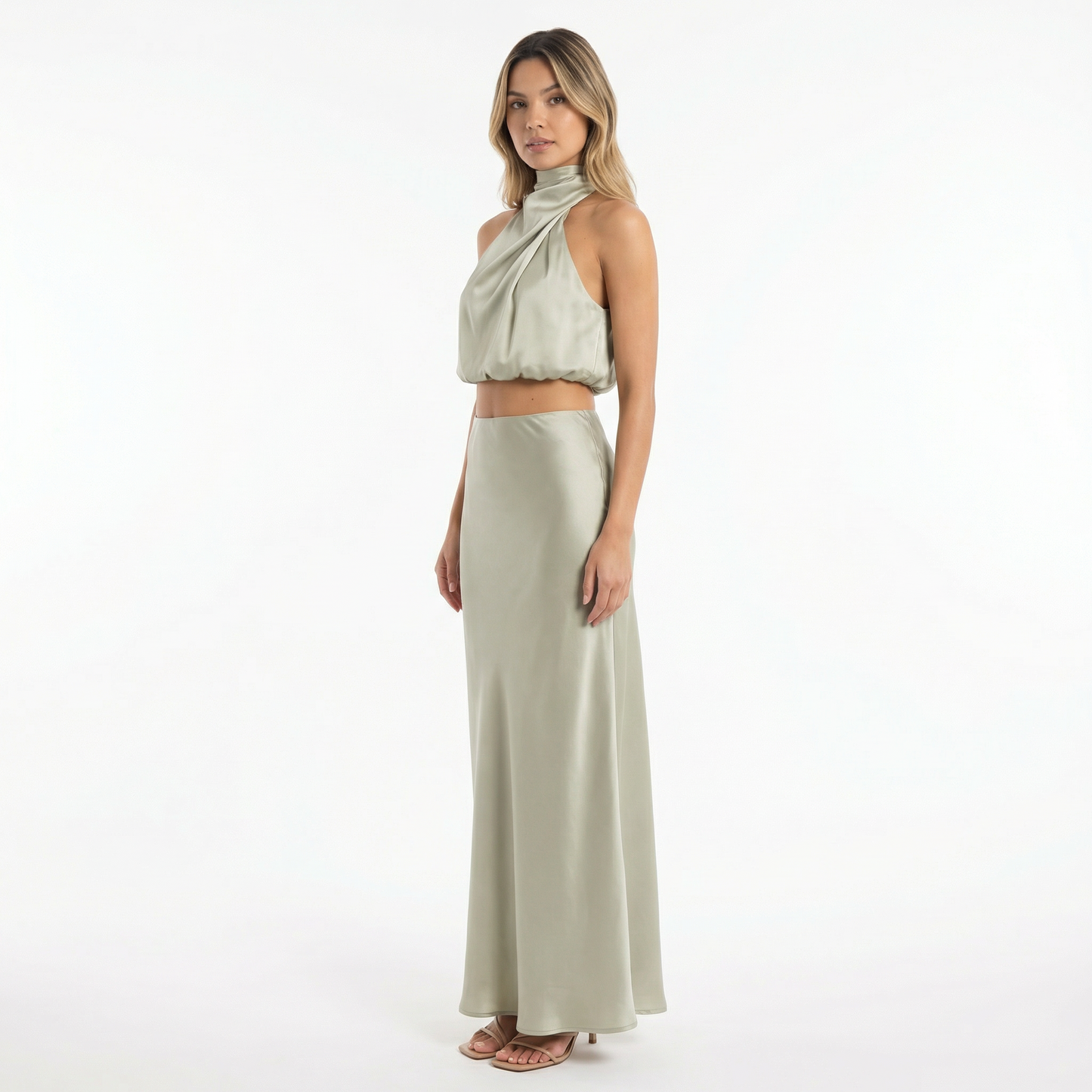 Vestido Largo Mujer Satinado Ajuste Elegante