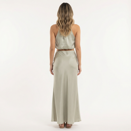 Vestido Largo Mujer Satinado Ajuste Elegante