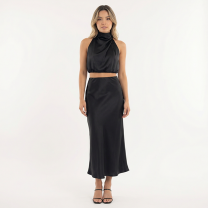 Vestido Largo Mujer Satinado Ajuste Elegante