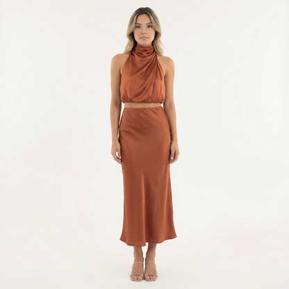 Vestido Largo Mujer Satinado Ajuste Elegante