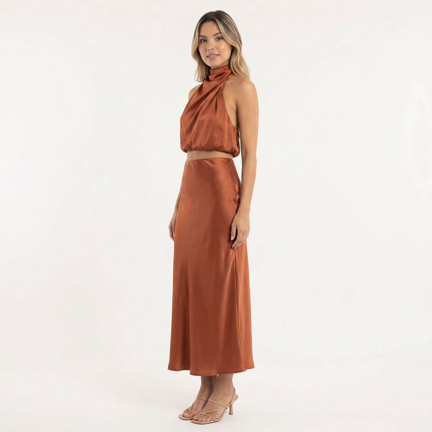 Vestido Largo Mujer Satinado Ajuste Elegante