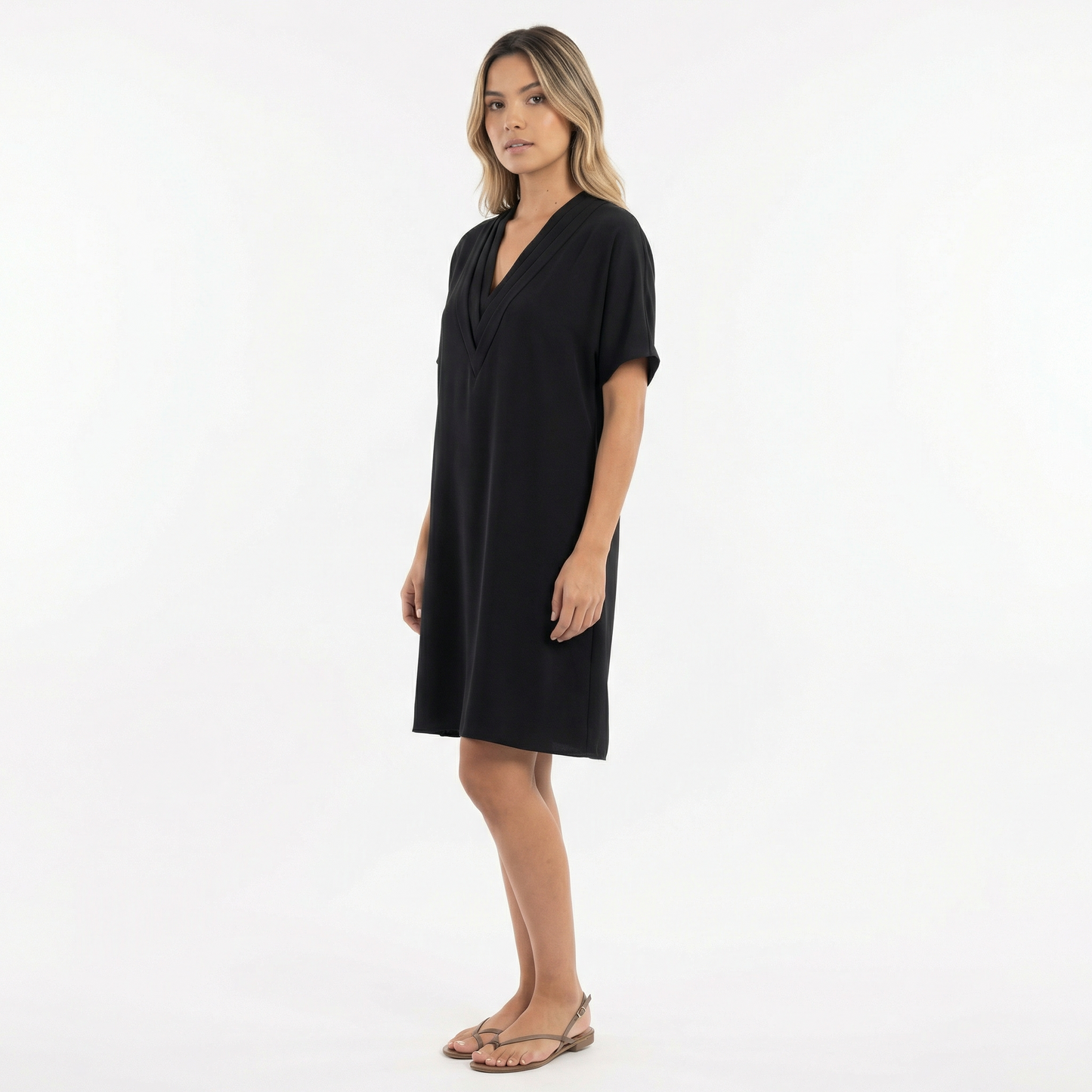 Vestido Corto Mujer Escote Pico Ajuste Elegante