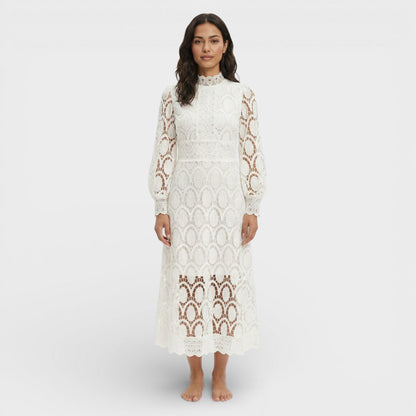 Vestido Midi Mujer de Encaje Cuello Alto