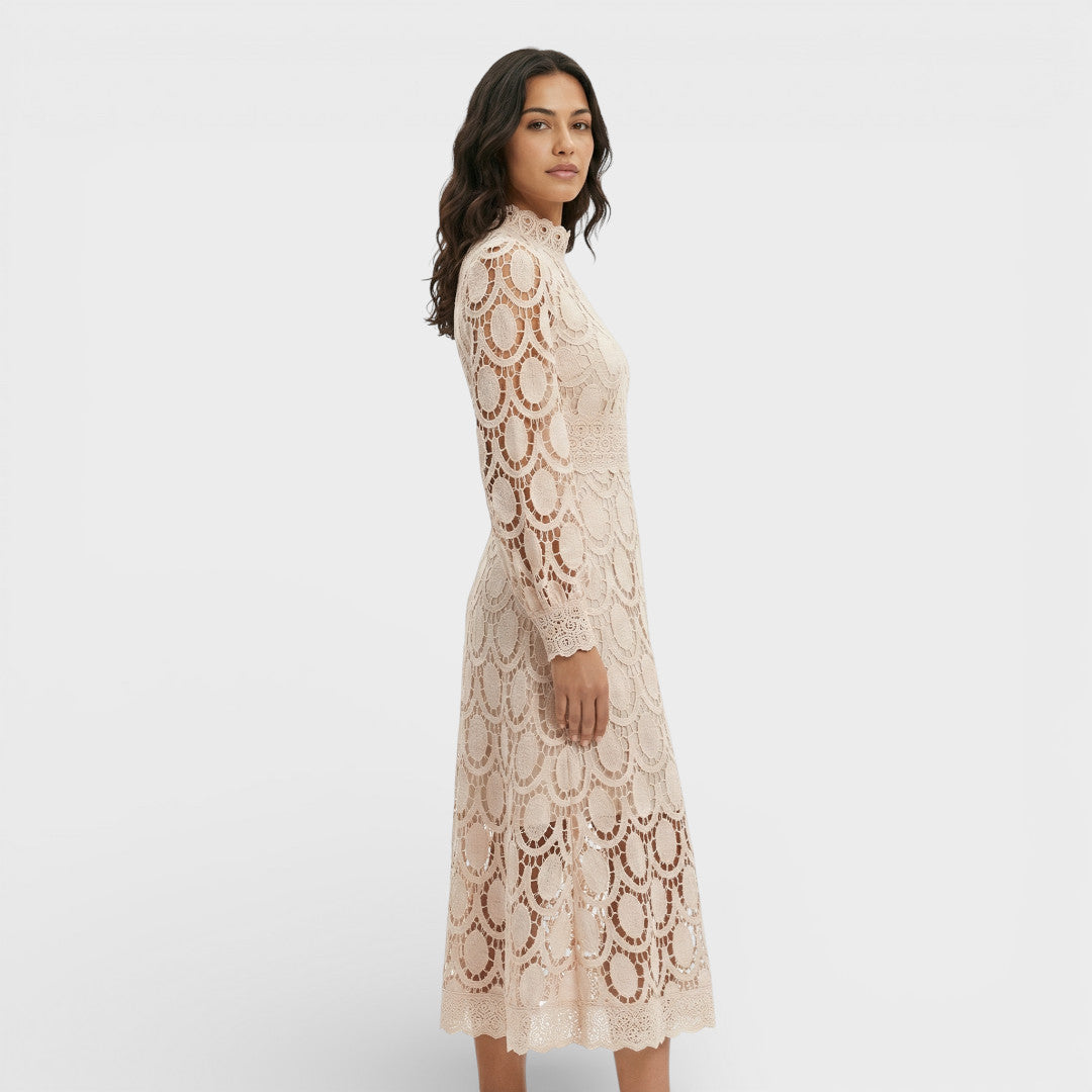 Vestido Midi Mujer de Encaje Cuello Alto - Mavetta