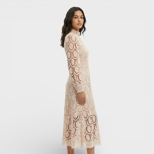 Vestido Midi Mujer de Encaje Cuello Alto - Mavetta