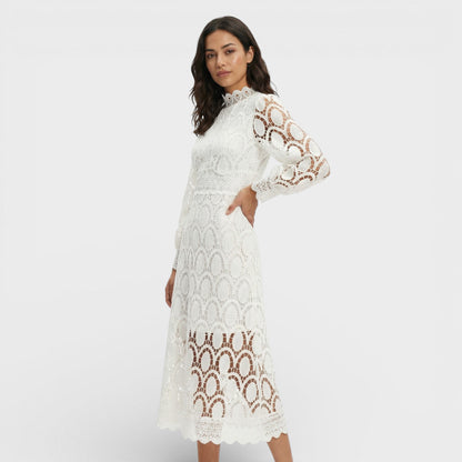 Vestido Midi Mujer de Encaje Cuello Alto