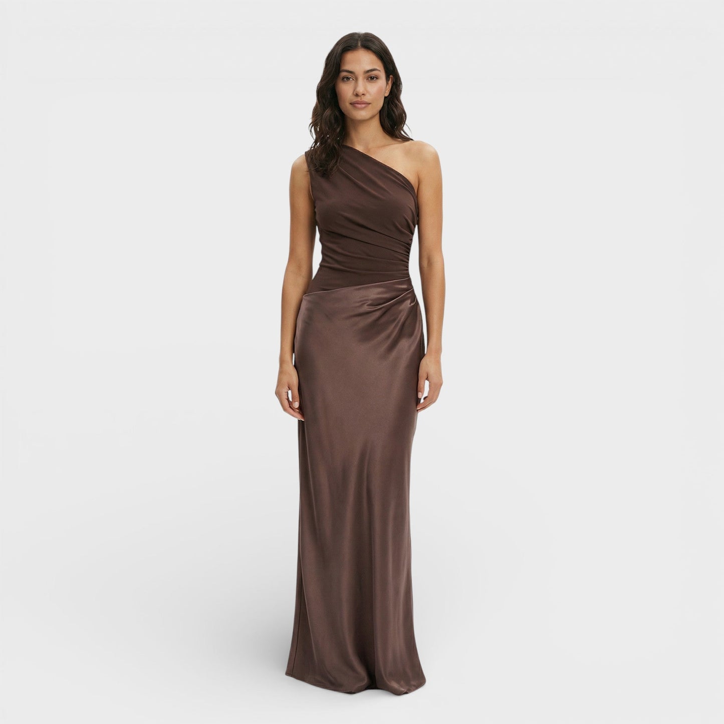 Vestido Maxi Satén Un Hombro - Mavetta