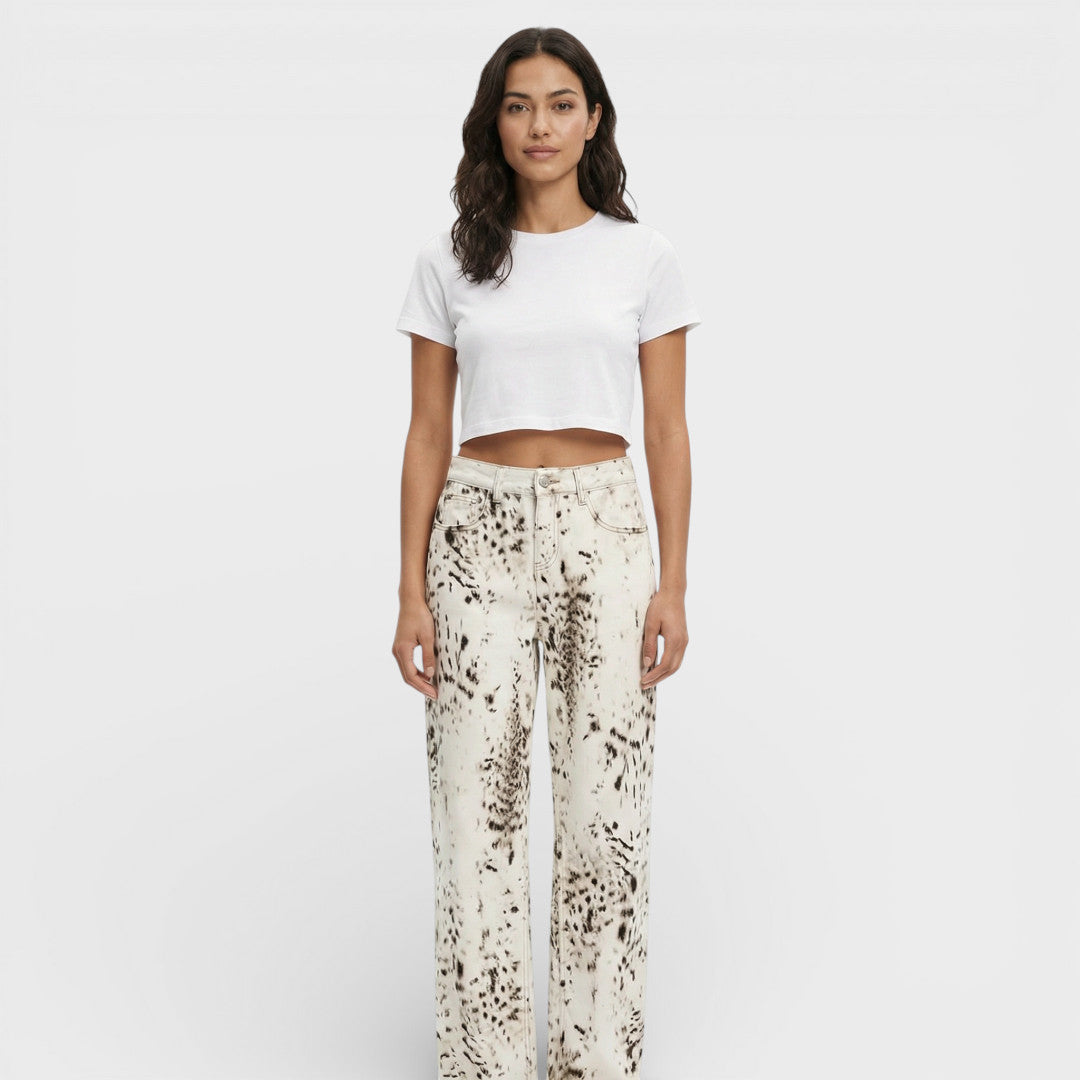 Pantalones Vaqueros Mujer Cintura Alta Ajuste Leopardo