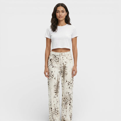 Pantalones Vaqueros Mujer Cintura Alta Ajuste Leopardo