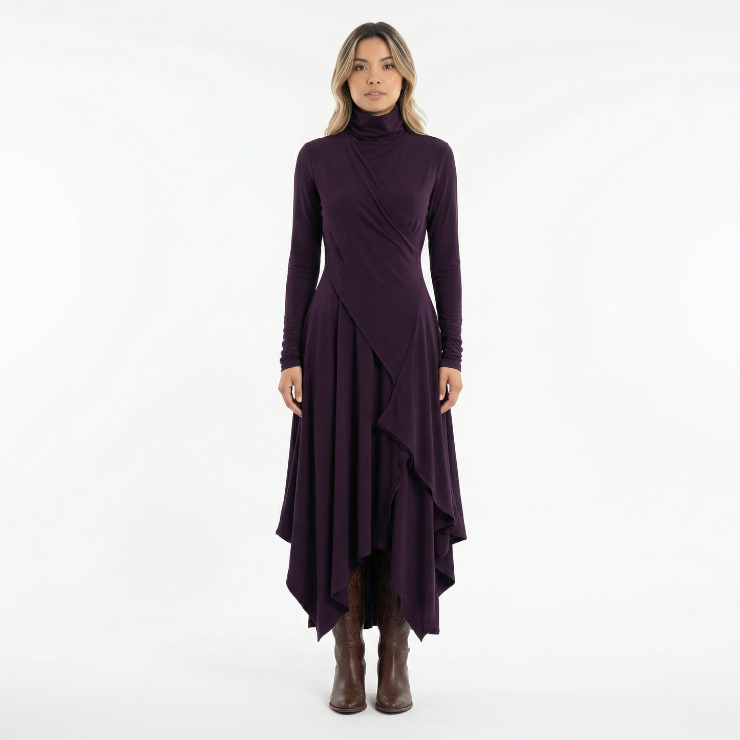 Vestido Largo Mujer Asimétrico Cuello Alto - Mavetta