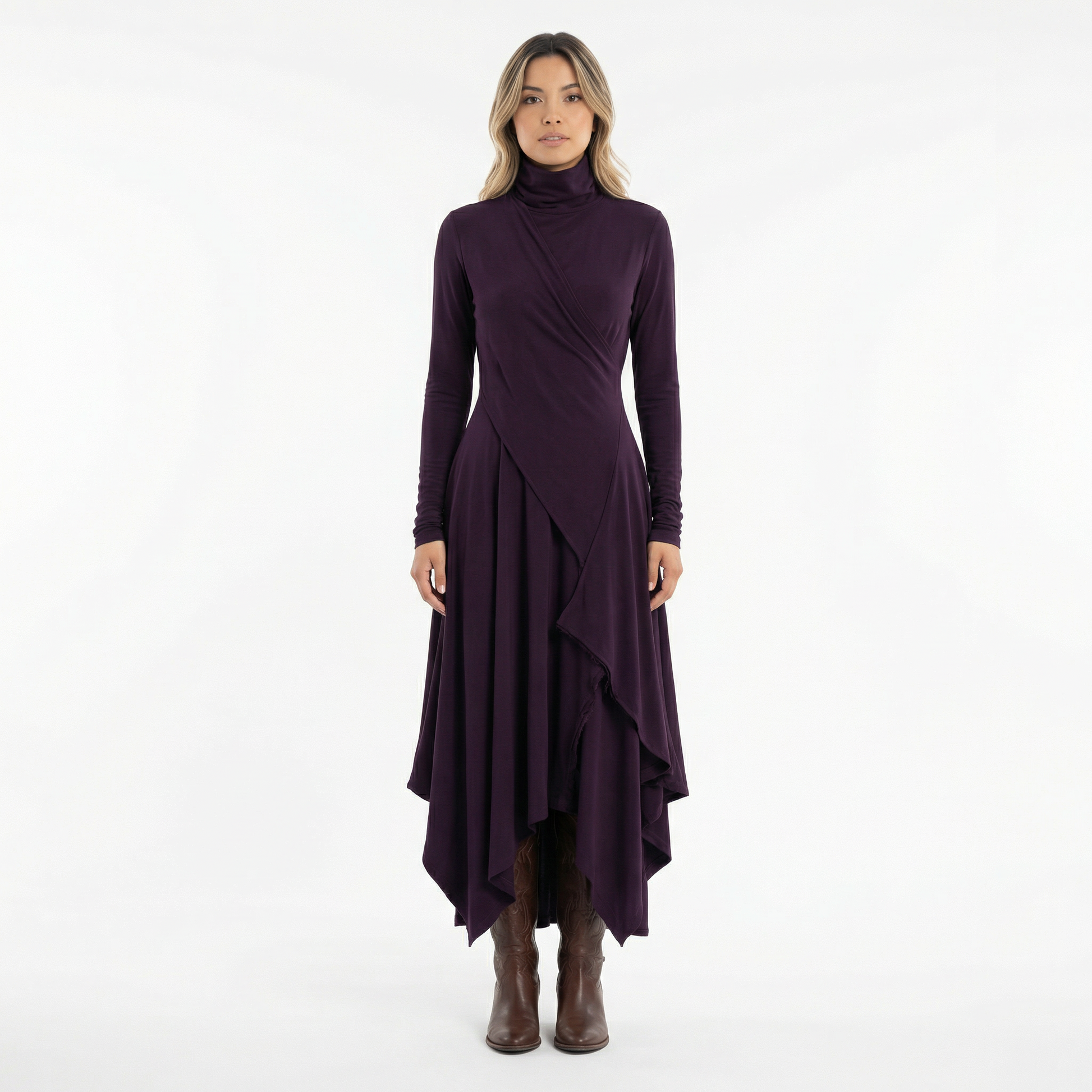 Vestido Largo Mujer Asimétrico Cuello Alto - Mavetta