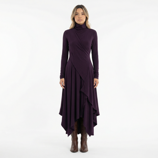 Vestido Largo Mujer Asimétrico Cuello Alto - Mavetta