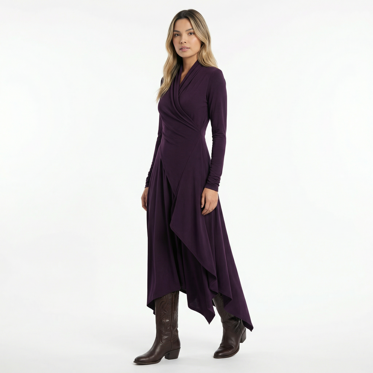 Vestido Largo Mujer Asimétrico Cuello Alto