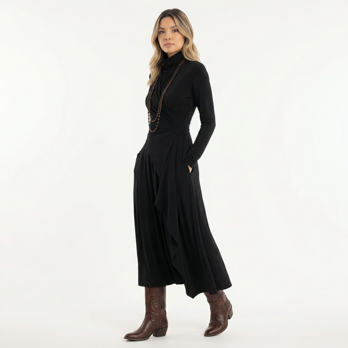 Vestido Largo Mujer Asimétrico Cuello Alto