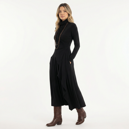 Vestido Largo Mujer Asimétrico Cuello Alto
