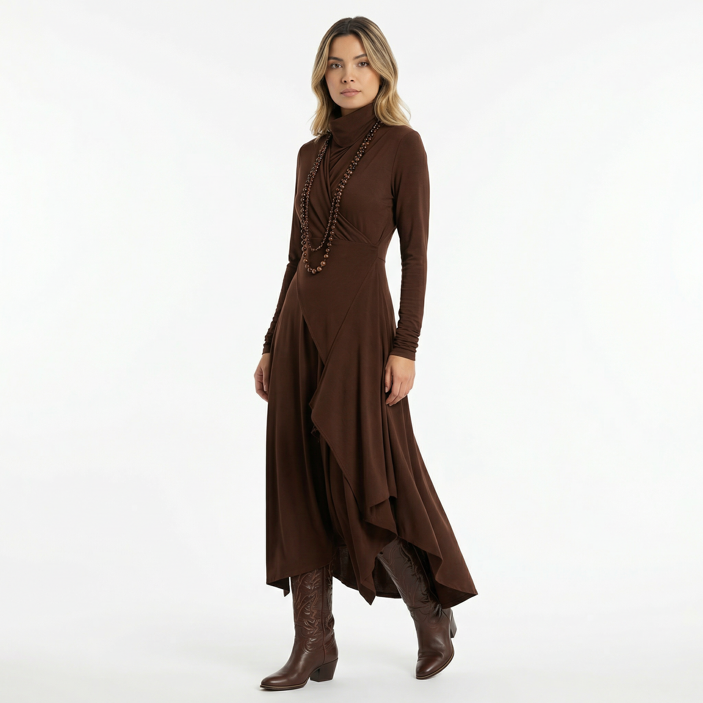 Vestido Largo Mujer Asimétrico Cuello Alto