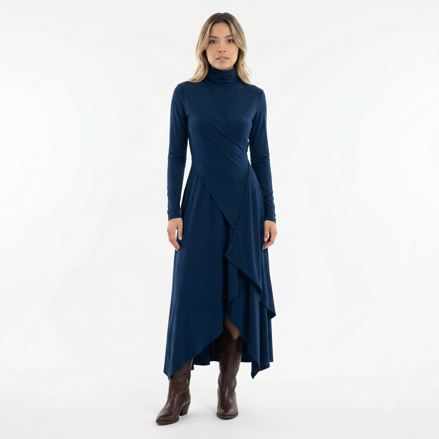 Vestido Largo Mujer Asimétrico Cuello Alto